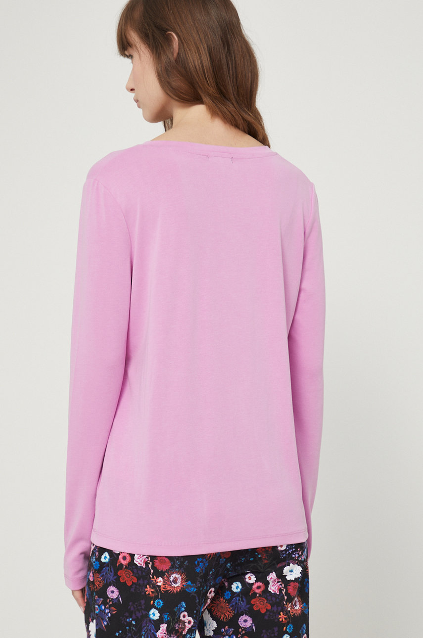 Longsleeve damski gładki różowy 70 % Modal, 30 % Poliester