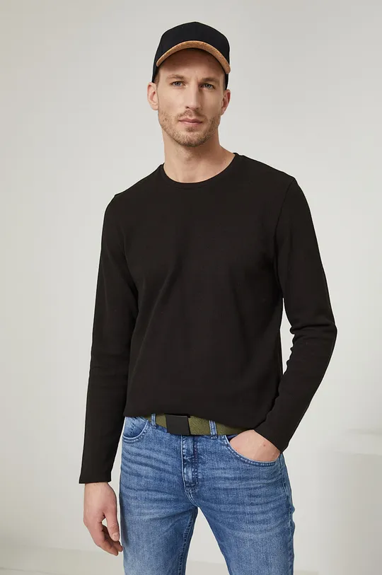 čierna Bavlnené tričko s dlhým rukávom Basic Pánsky