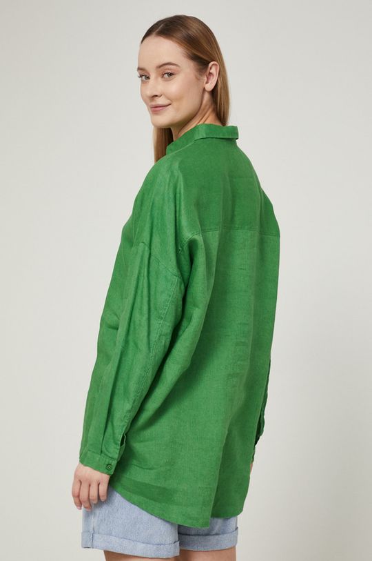 Koszula lniana damska z kołnierzykiem klasycznym zielona 100 % Len
