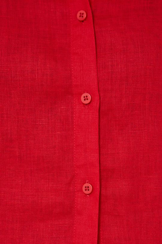 Koszula lniana damska z kołnierzykiem klasycznym czerwona czerwony