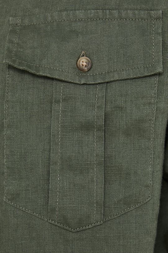 Koszula lniana męska z kołnierzykiem klasycznym zielona jasny oliwkowy