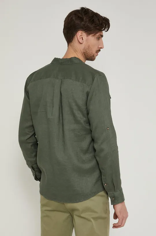 Koszula lniana męska z kołnierzykiem klasycznym zielona 100 % Len