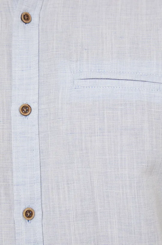 Koszula lniana męska z kołnierzykiem button-down niebieska blady niebieski