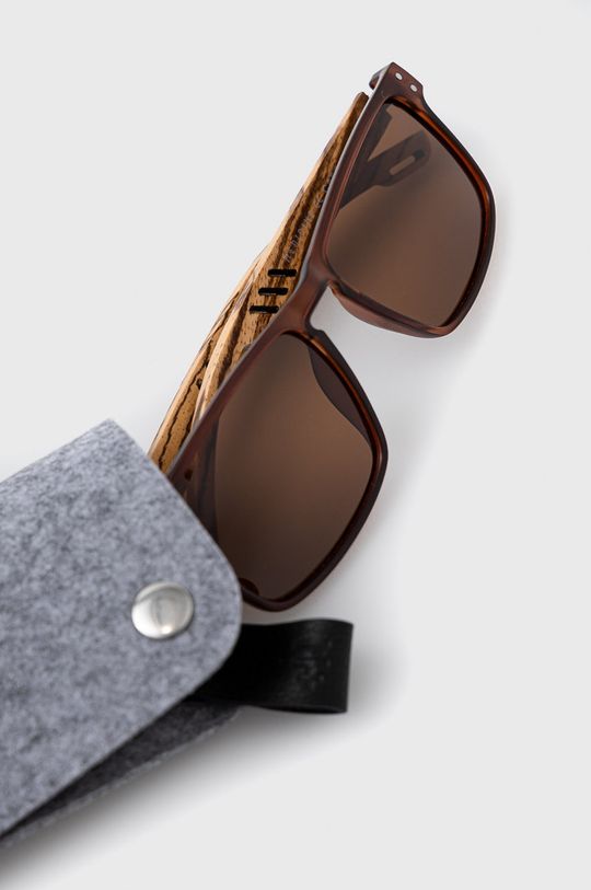 Okulary męskie przeciwsłoneczne brązowe Oprawki: 50 % Drewno, 50 % Poliwęglan, Szkła: 100 % Triacetat