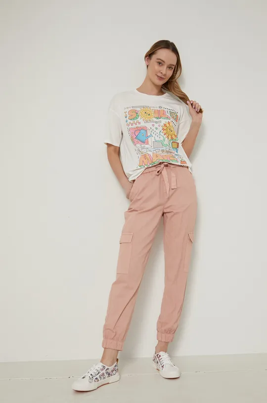 Bavlněné kalhoty dámské Basic růžová