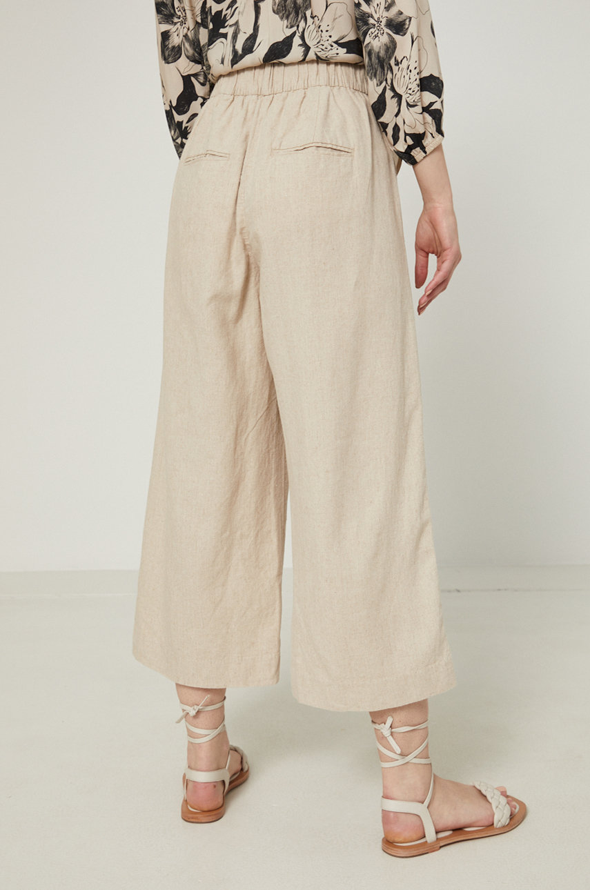 Spodnie lniane damskie szerokie high waist beżowe 55 % Len, 45 % Wiskoza