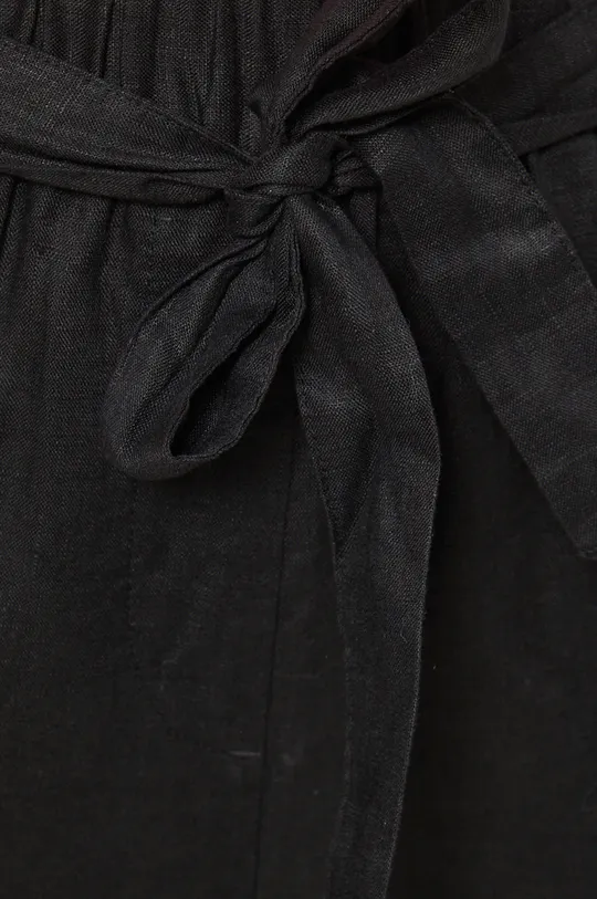 czarny Spodnie lniane damskie chinos high waist czarne