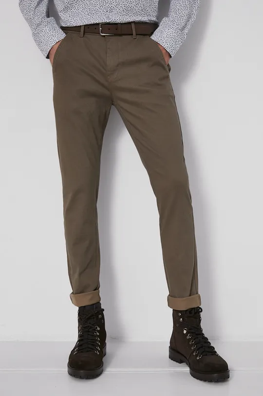 brązowy Spodnie męskie slim brązowe Męski