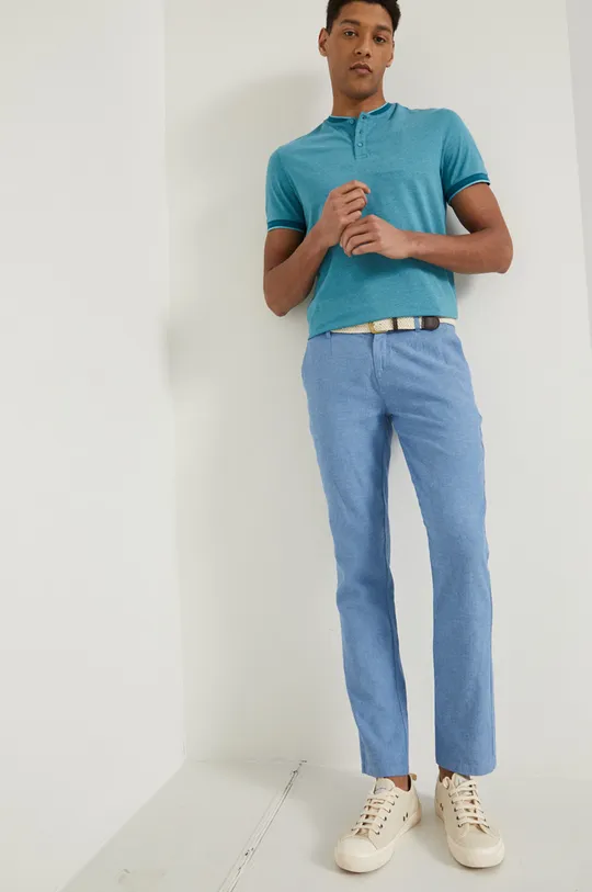 Spodnie lniane męskie w fasonie chinos niebieskie Podszewka: 100 % Bawełna, Materiał zasadniczy: 45 % Bawełna, 55 % Len