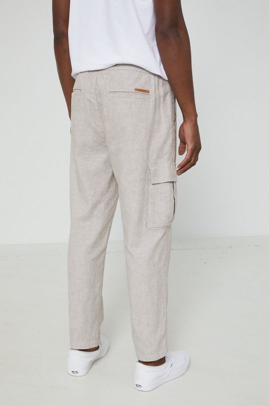 Spodnie lniane męskie proste beżowe Materiał zasadniczy: 45 % Bawełna, 55 % Len, Podszewka kieszeni: 100 % Bawełna