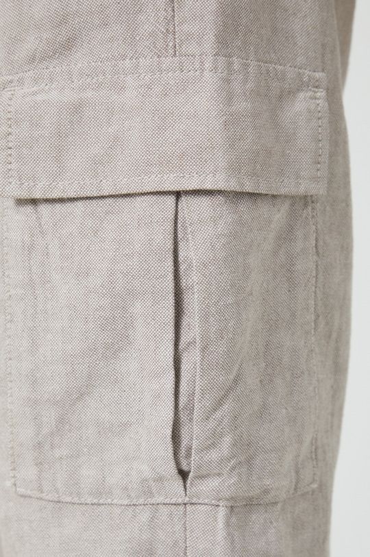 beżowy Spodnie lniane męskie proste beżowe