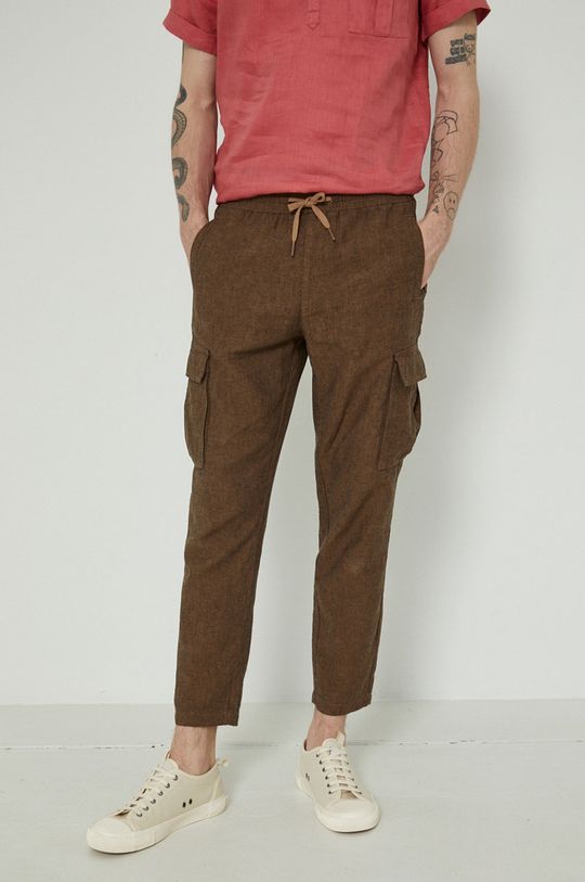 Spodnie lniane męskie proste brązowe kawowy