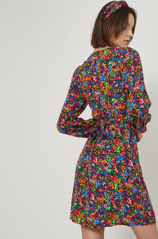 Sukienka taliowana wzorzysta multicolor 100 % Wiskoza