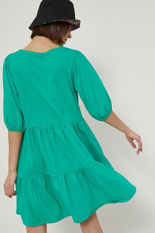 Sukienka rozkloszowana gładka zielona 100 % Bawełna