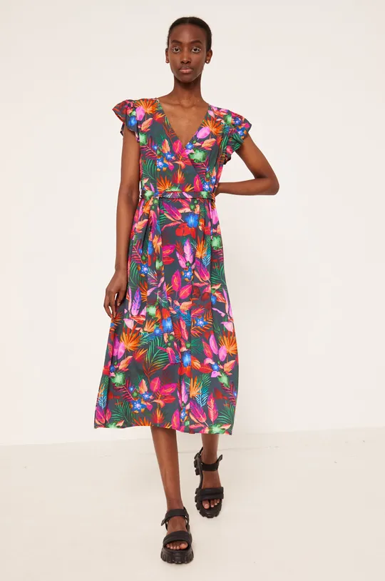multicolor Sukienka rozkloszowana wzorzysta multicolor Damski