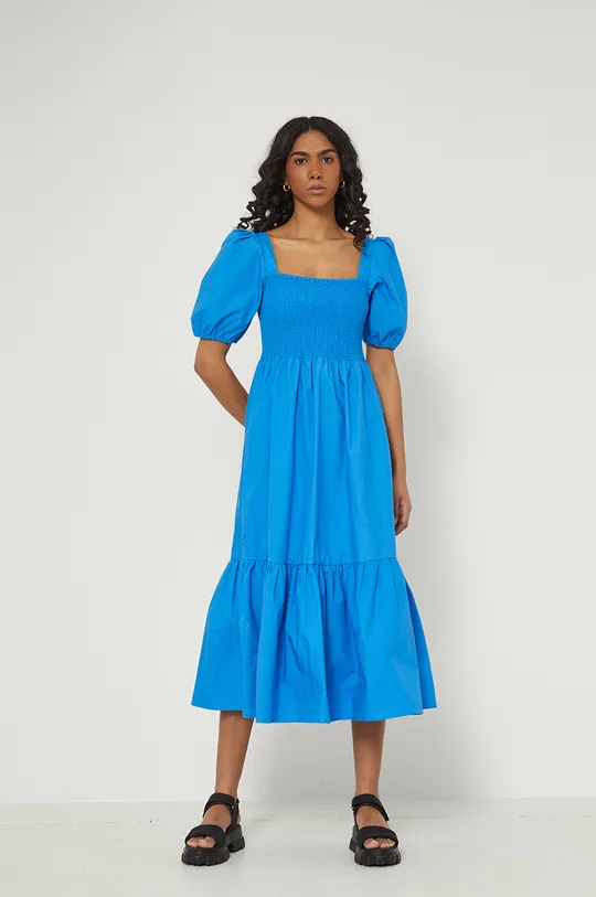 Sukienka bawełniana rozkloszowana niebieska niebieski