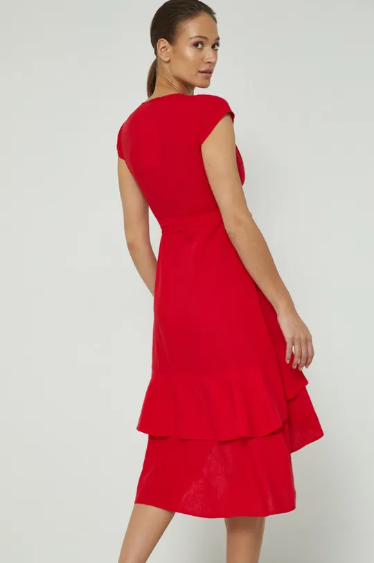 Sukienka z domieszką lnu damska rozkloszowana czerwona 13 % Bawełna, 16 % Len, 71 % Wiskoza