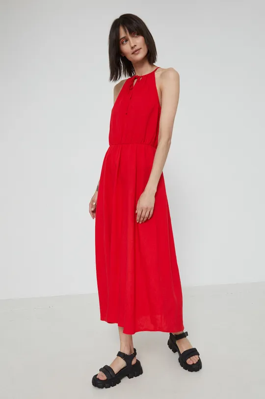 Šaty ze směsi lnu Abstract Summer červená