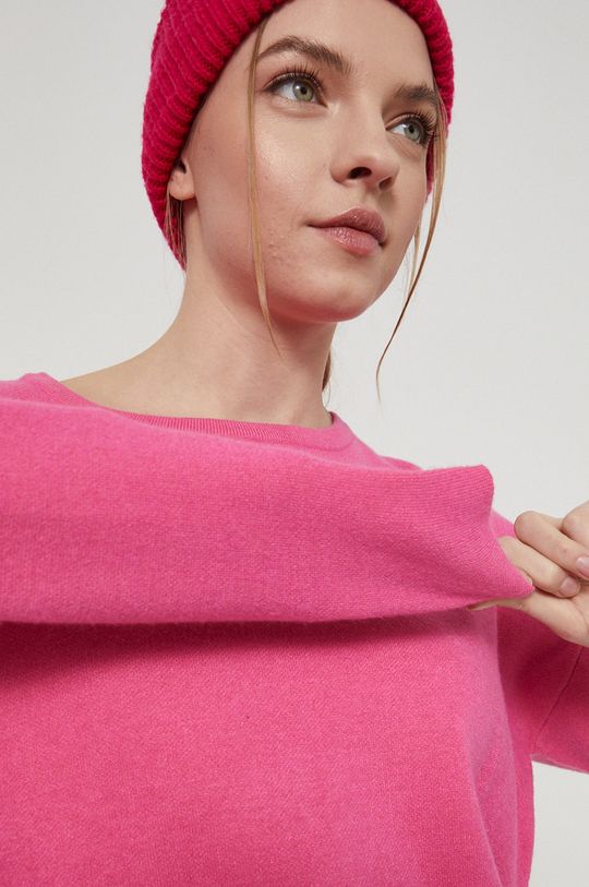 Sweter damski gładki różowy Damski