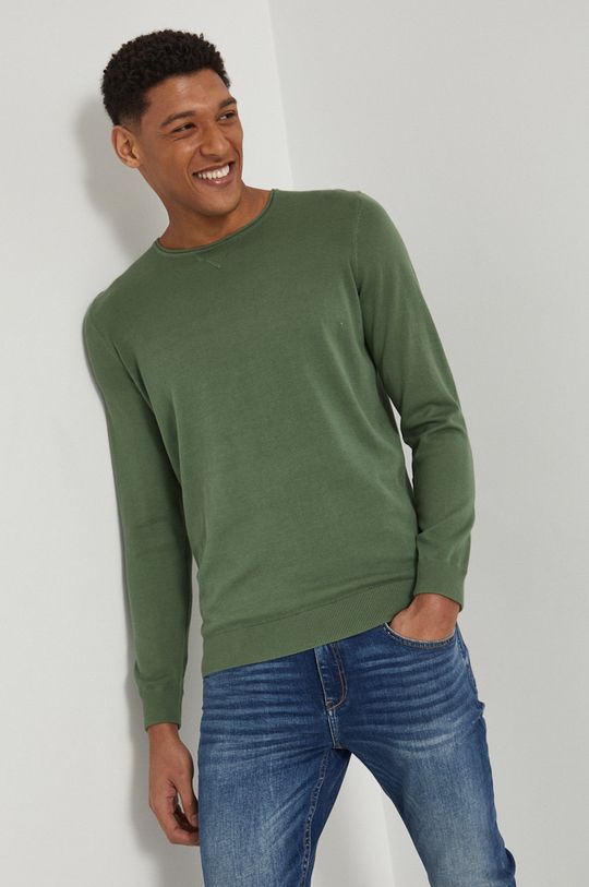 oceľová zelená Bavlnený sveter pánsky Basic Pánsky