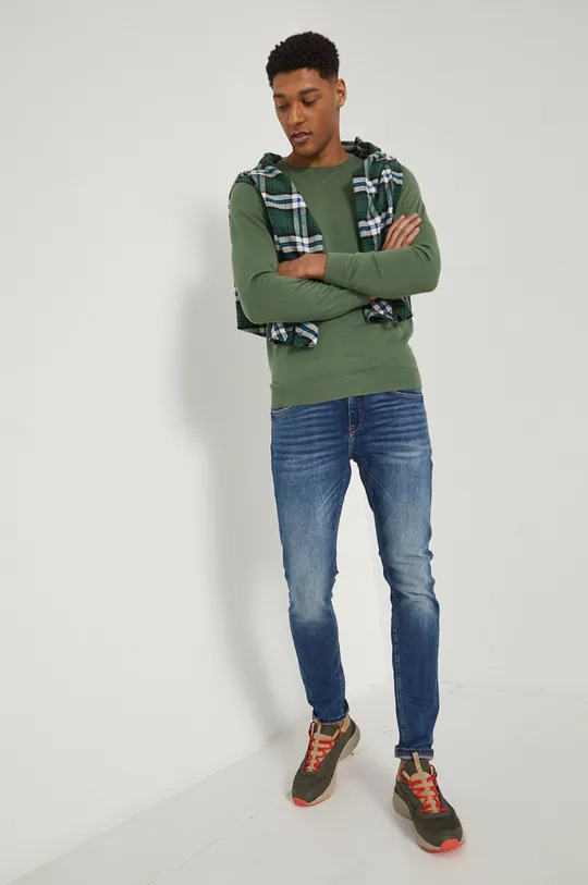 Sweter bawełniany męski zielony stalowy zielony