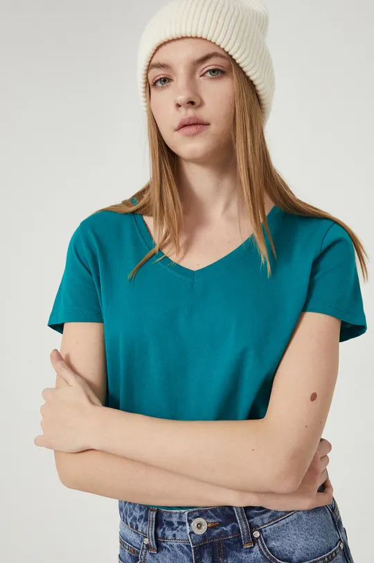 turkusowy T-shirt bawełniany damski turkusowy Damski