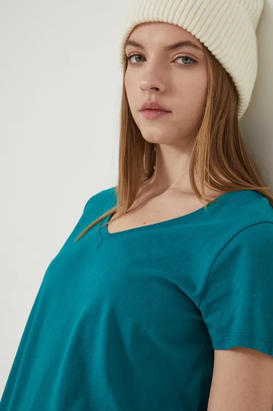 turkusowy T-shirt bawełniany damski turkusowy
