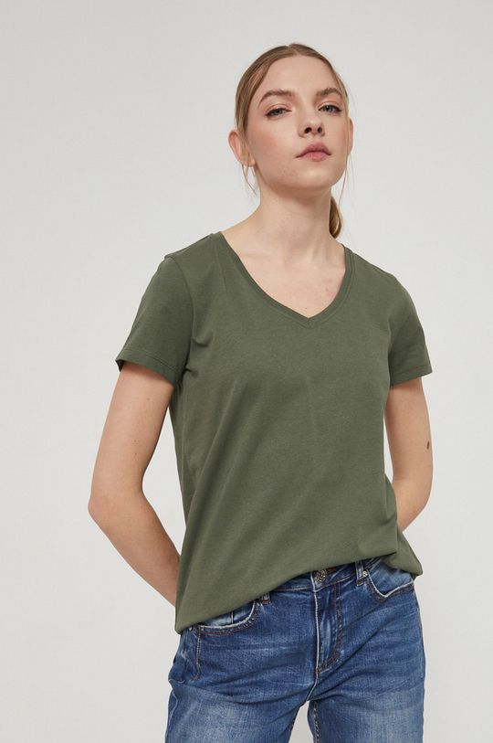 T-shirt bawełniany damski zielony oliwkowy