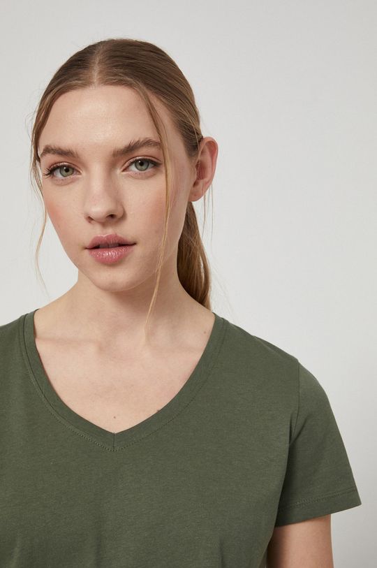 oliwkowy T-shirt bawełniany damski zielony