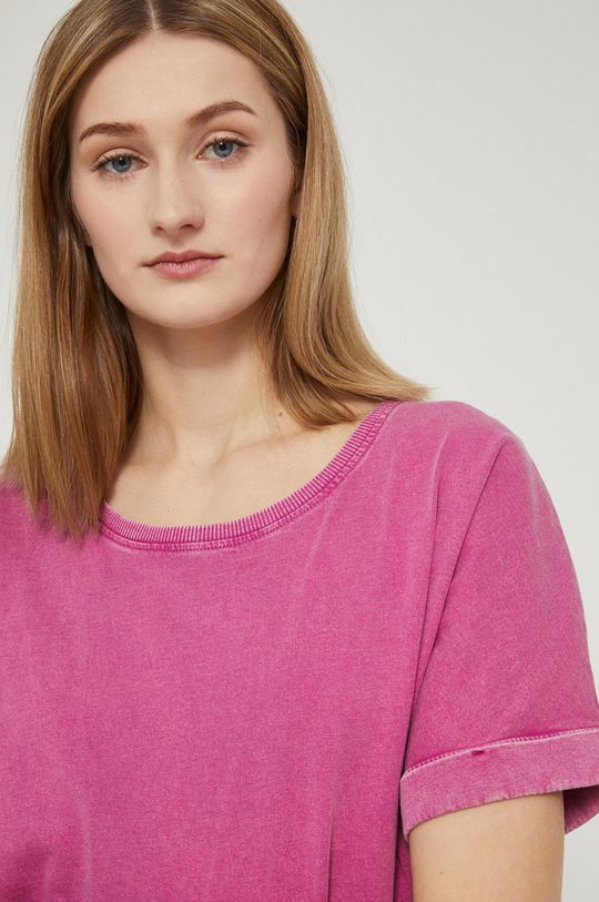 fuksja T-shirt bawełniany gładki różowy