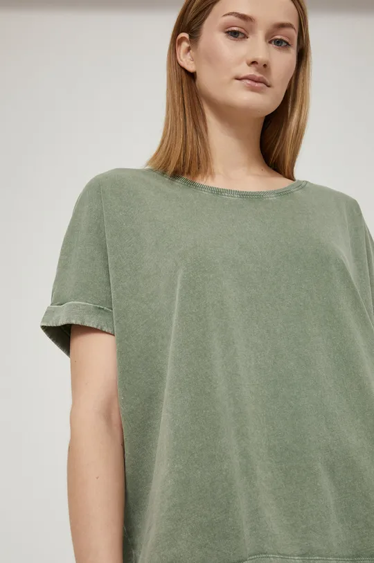 zielony T-shirt bawełniany gładki zielony Damski