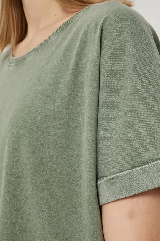 T-shirt bawełniany gładki zielony Damski