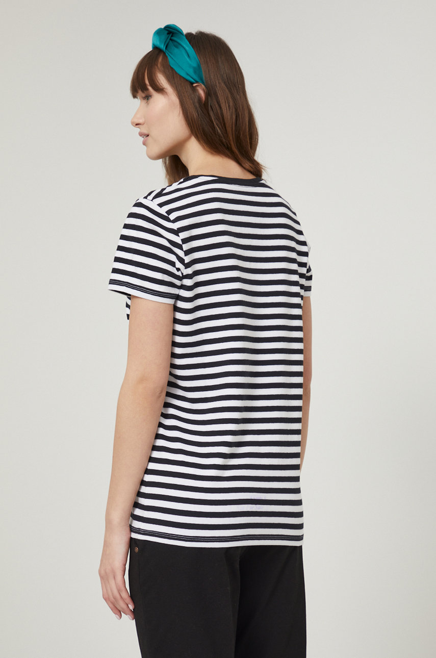 T-shirt damski gładki biały w paski 96 % Bawełna, 4 % Elastan