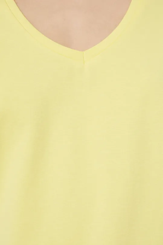 T-shirt bawełniany damski gładki z domieszką elastanu żółty