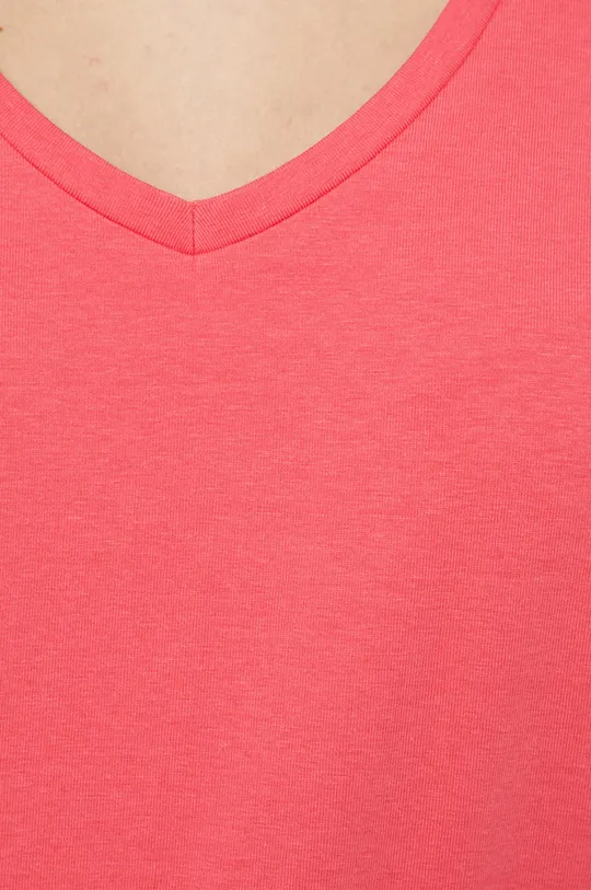 T-shirt bawełniany damski gładki z domieszką elastanu różowy