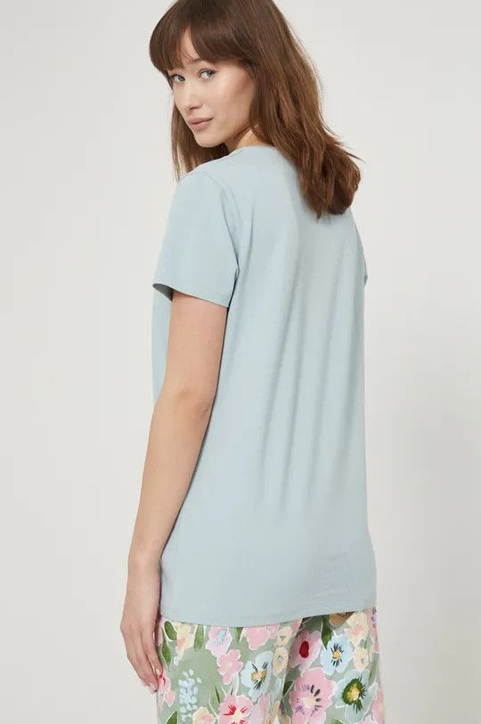 T-shirt bawełniany damski gładki z domieszką elastanu niebieski 96 % Bawełna, 4 % Elastan