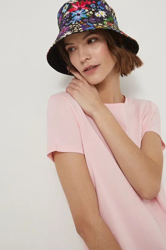 T-shirt bawełniany damski gładki różowy Damski