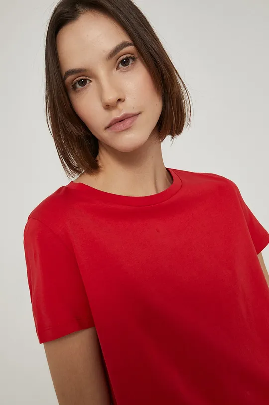 czerwony T-shirt bawełniany damski gładki czerwony