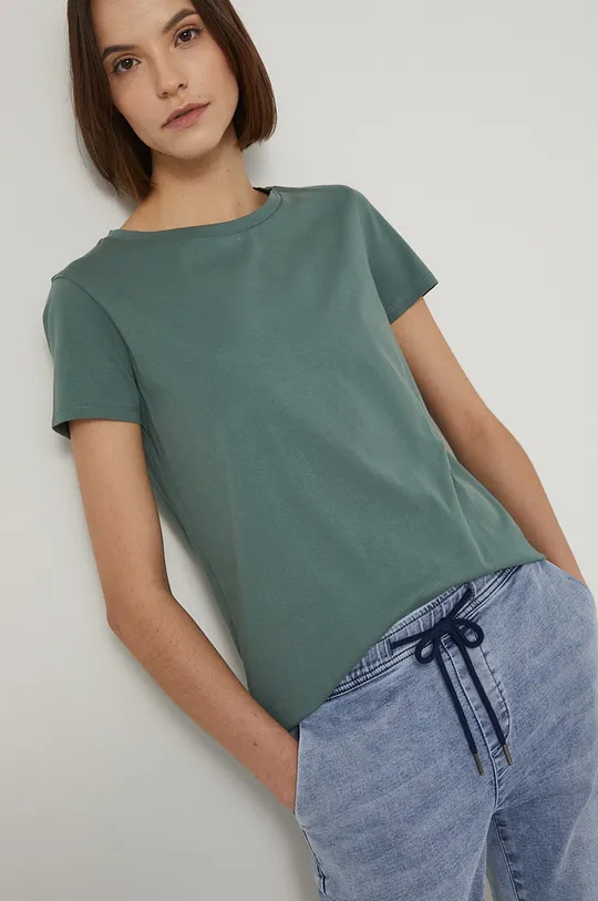 turkusowy T-shirt bawełniany damski gładki zielony Damski