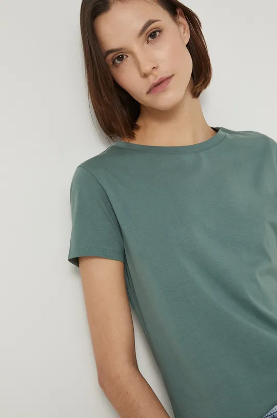 turkusowy T-shirt bawełniany damski gładki zielony