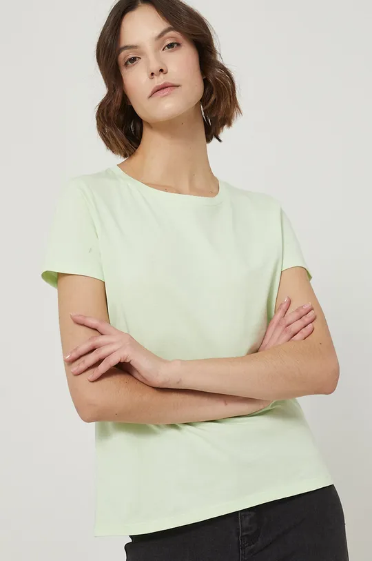 jasny zielony T-shirt bawełniany damski gładki zielony Damski