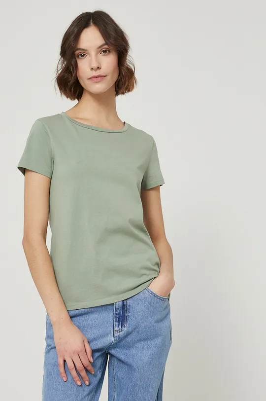 brudny zielony T-shirt bawełniany damski gładki zielony Damski