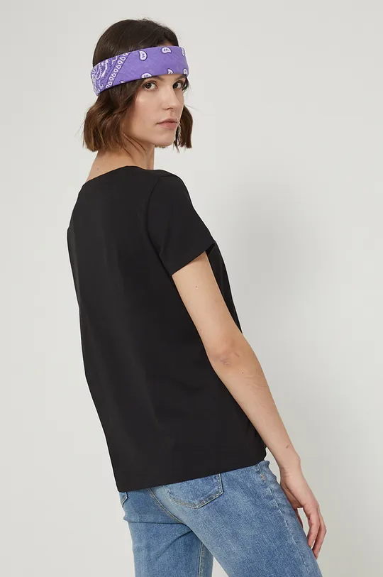 T-shirt bawełniany damski gładki czarny 100 % Bawełna