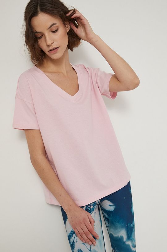 pastelowy różowy T-shirt bawełniany damski gładki różowy Damski