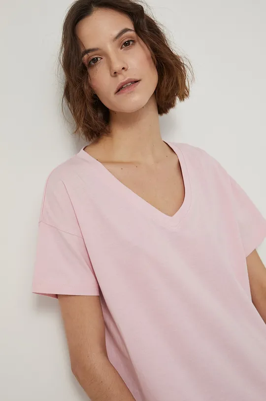 różowy T-shirt bawełniany damski gładki różowy