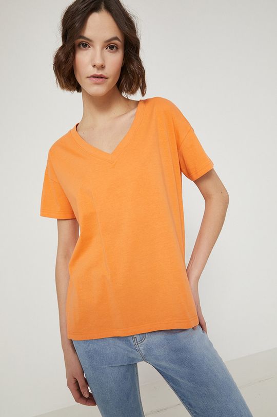 pomarańczowy T-shirt bawełniany damski gładki pomarańczowy Damski