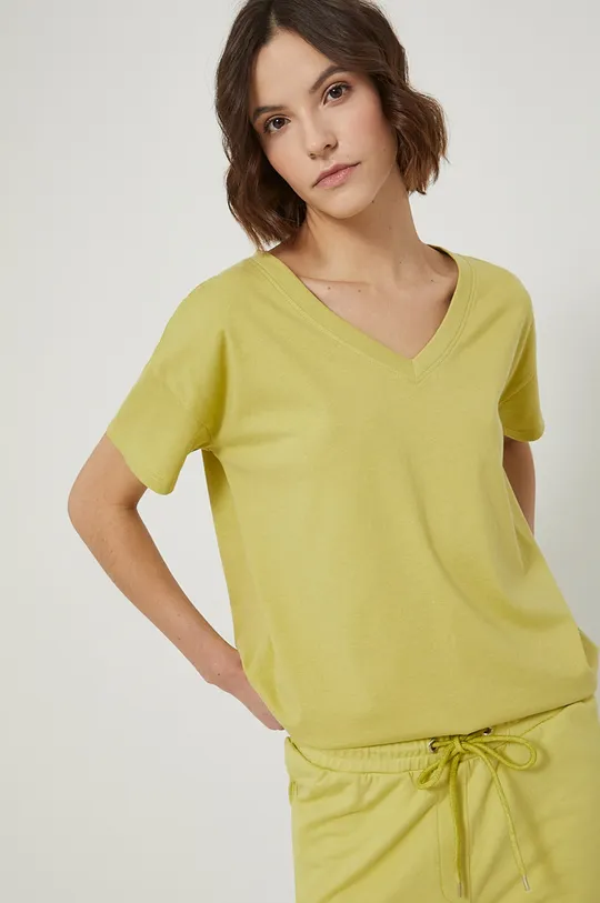 zielony T-shirt bawełniany damski gładki zielony Damski