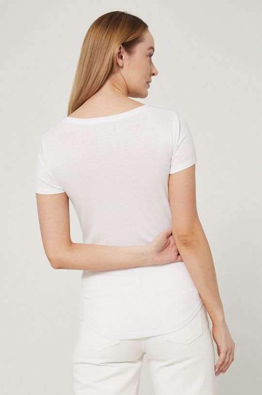 T-shirt damski prążkowany biały 3 % Elastan, 97 % Wiskoza