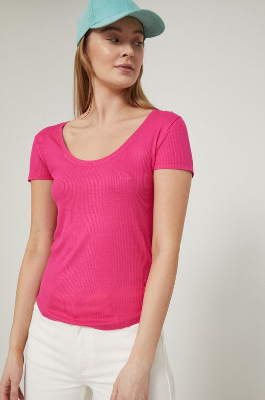 ostry różowy T-shirt damski gładki różowy