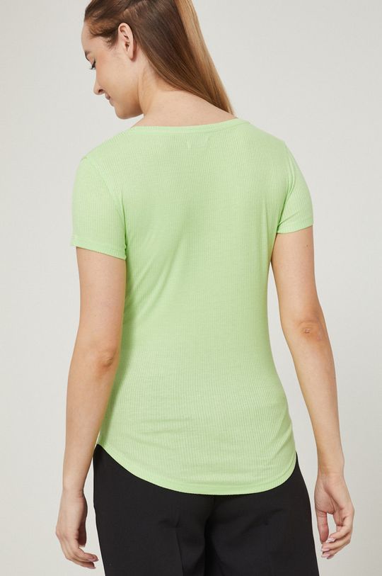 T-shirt damski prążkowany zielony 3 % Elastan, 97 % Wiskoza